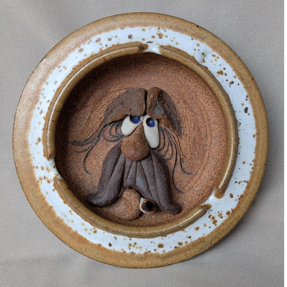 Mahon Signed Handmade Stoneware Pottery Ugly Face Ash Tray